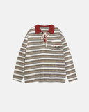 Retro Striped Lace-Up Polo Shirt | Inflation Streetwear