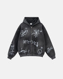 INFLATION Graffiti Washed Zip Up Hoodies INFLATION