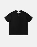 relaxed short sleeve henley tee with contrast trim