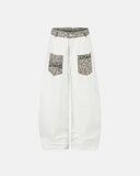 leopard patch barrel jeans front view