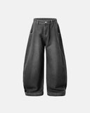 wide thigh tapered hem denim jeans