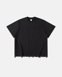 Frayed hem t-shirt with tonal embroidery close-up