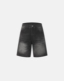 washed denim shorts faded texture close-up