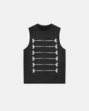 black embroidered knit tank top front view