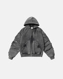 Black Acid Washed Embroidery Zip Up Hoodies
