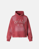 red washed rhinestone graphic boxy hoodie front product view