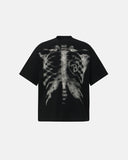 front view flat lay of apricot skeleton x-ray mesh t-shirt