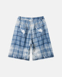 vintage faded plaid summer shorts men