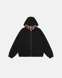 Reversible Plaid Boxy Zip Up Hoodie | Inflation Streetwear