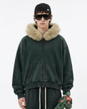 Faux Fur Collar Distressed Zip Up Hoodies | Inflation Streetwear INFLATION