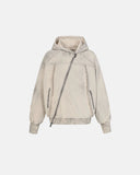 Diagonal Zipper Acid-Washed Hoodie | INFLATION Streetwear INFLATION