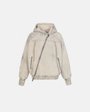 Dirty washed boxy asymmetric zip hoodie
