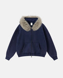 Faux Fur Collar Acid Wash Zip Up Hoodies | Inflation Streetwear