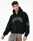 Suede Patch Embroidery Zip Hoodie | Inflation Streetwear INFLATION