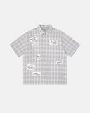 plaid short sleeve shirt with metal stud detail