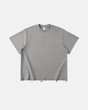 Grey oversized t-shirt with embroidered hem detail