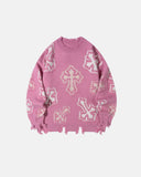 Distressed Cross Graphic Knit Sweater | Inflation Streetwear