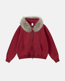 Faux Fur Collar Distressed Zip Up Hoodies | Inflation Streetwear INFLATION