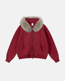 Faux Fur Collar Distressed Zip Up Hoodies | Inflation Streetwear INFLATION