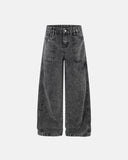 deconstructed distressed barrel jeans