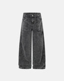 deconstructed distressed barrel jeans