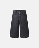 wide-leg denim jorts with extended button panel