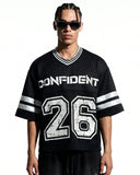 breathable V-neck mesh jersey with retro sports design