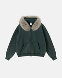 grreen zip up hoodie with faux fur hood detail