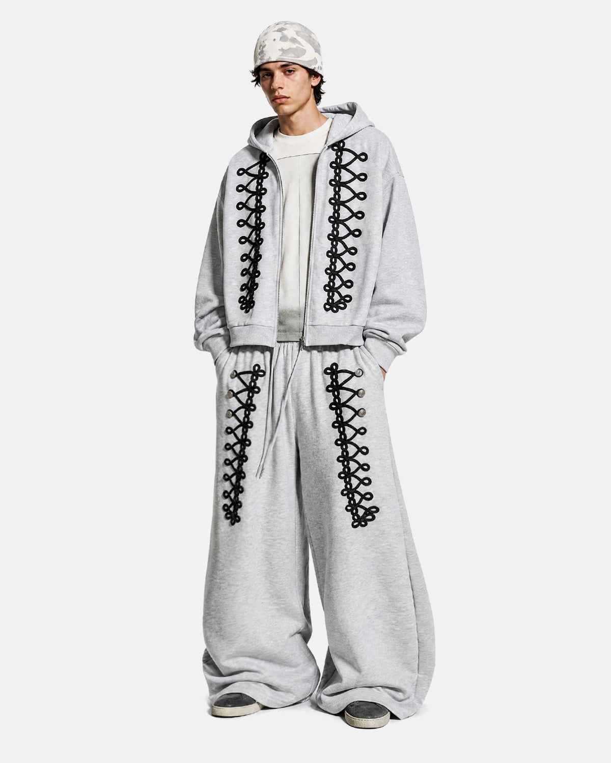 Braided Trim Boxy Zip Up Hoodie | Inflation Streetwear – INFLATION