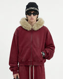 Faux Fur Collar Distressed Zip Up Hoodies | Inflation Streetwear INFLATION