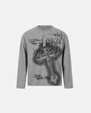 gray waffle cross graphic henley long sleeve t shirt front view