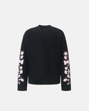 black floral embroidered waffle long sleeve t shirt front view