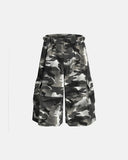 gray camo utility longline shorts front view