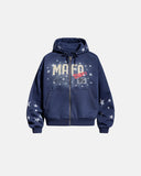 Distressed Star Boxy Zip Up Hoodie | Inflation Streetwear