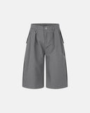 pleated pinstripe shorts metal ring detail waist