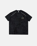 black t shirt with 3d puff print climbing graphic detail