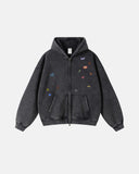 Funny Stickers Distressed Zip Up Hoodies | Inflation Streetwear INFLATION