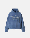 blue washed rhinestone graphic boxy hoodie front view
