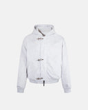 Toggle button hoodie pullover front view grey