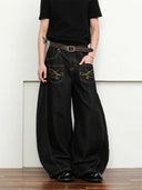 Pocket Embroidery Raw Barrel Jeans | Inflation Streetwear INFLATION