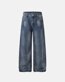 adjustable waist bamboo weave baggy jeans rear view