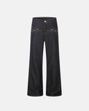 vintage embroidered bootcut jeans front view