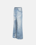 streetwear bootcut denim jeans with whiskering