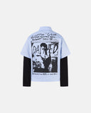 faux layered striped shirt with graphic print