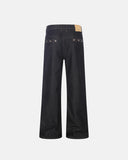dark raw denim bootcut jeans with embroidery