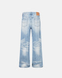 washed light blue flare jeans with faded detail