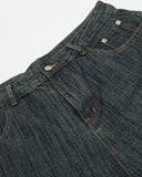 Oversized dark indigo denim jorts front view