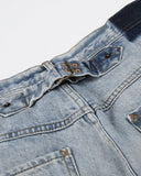 washed denim jeans with oversized back pockets