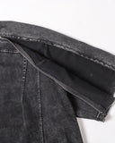 black grey washed T-shirt with zipper sleeves