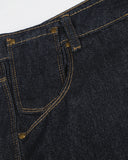 raw denim barrel jeans with flap pockets